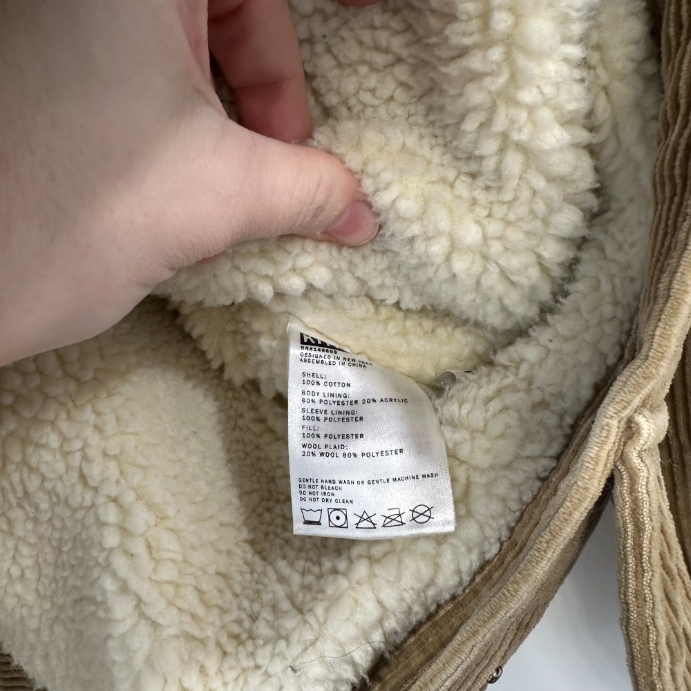 KITH Womens Jacket XL Tan‎ Corduroy Sherpa Lined Fuzzy Gold Zip Designer - Picture 6 of 13